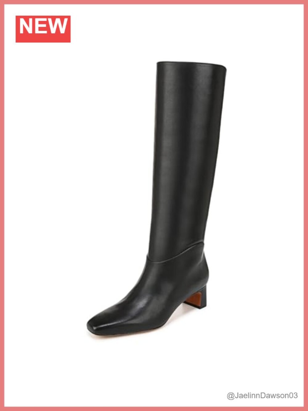 Knee High Leather Boot with Square Toe and Kitten Heel